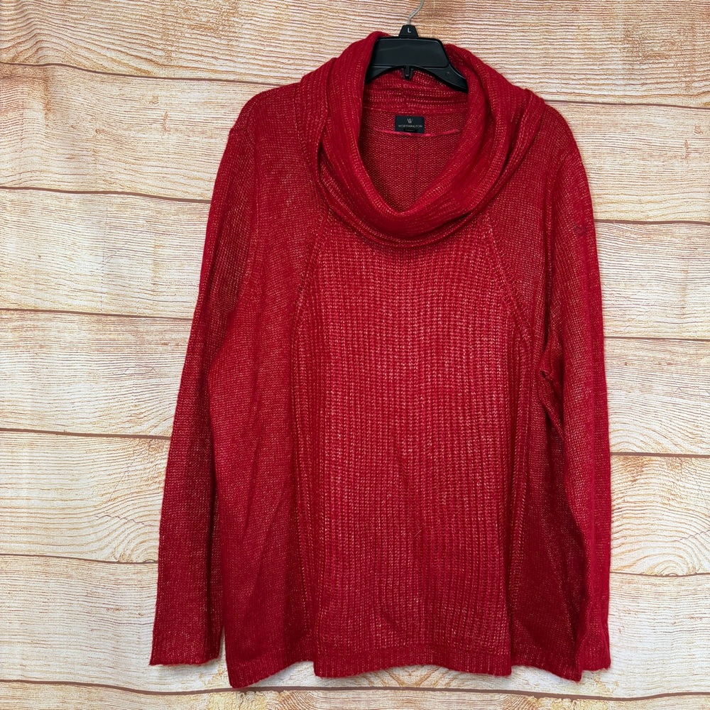 Worthington Woman Red Metallic Cowl Neck Sweater‎ Plus Size 2X Long Slee…